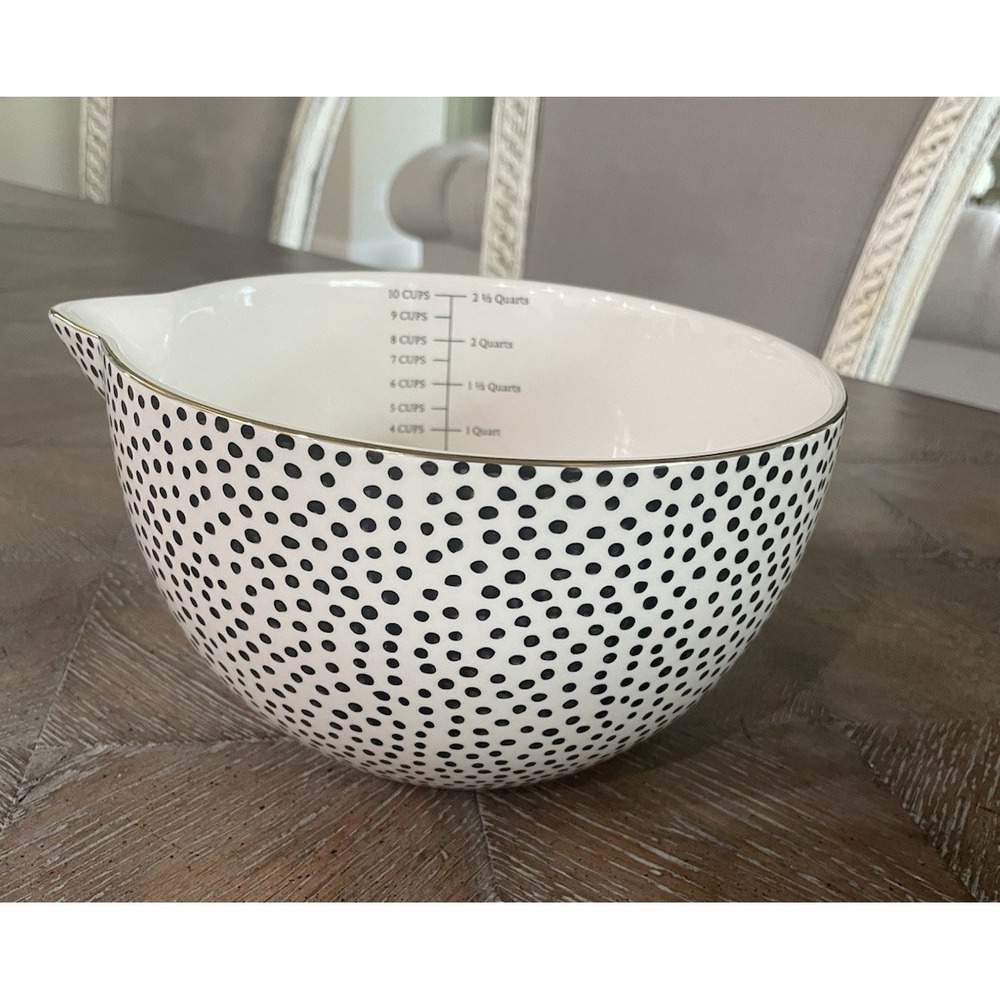 Thyme & Table Ceramic Mixing Batter Pour Spout Bowl Black Dot Geometric Gold